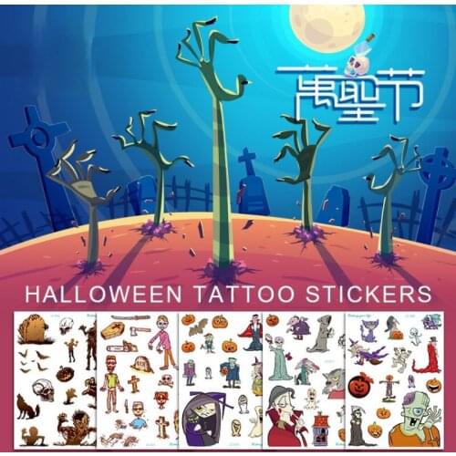 Halloween Anime Tattoo Ghost Taty For Kids Men Women Fake Tattoo Skull Waterproof Temporary Tattoo Stickers Colorful Halloween