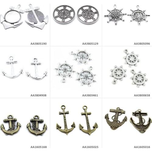 Antique Bronze Silver Plated Jewelry Making Charms Boat Anchor Rudder Signs Cabochon Setting Blank Crafting Craft Beading