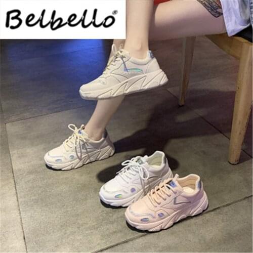 Belbello New thick soled sneakers in spring 2020 Womens version of ulzzang Harajukus running W9015-1