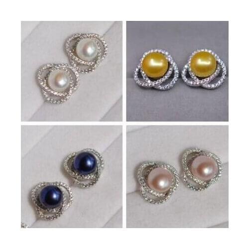 Noble jewelry one pairs 9-10mm AAA+ natural Freshwater pearl 925s earring