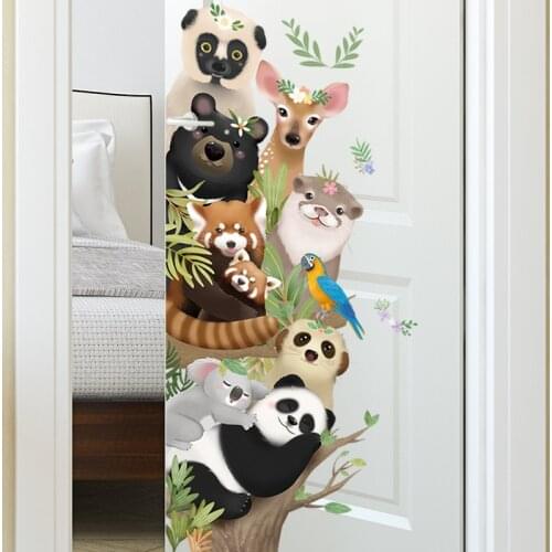 Home Decoration Wallpaper Cartoon Animal Panda Raccoon Deer Sloth Cute DIY Wall Sticker for Kid Room Nursery Kindergarten Decals