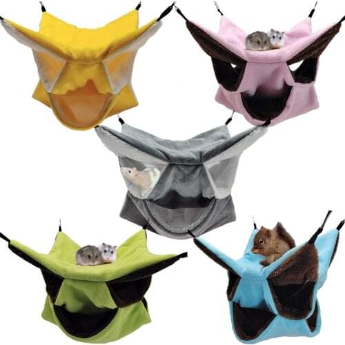 Double Fleece Small Pet Sleeping Bag Mini Animal Cage Hanging House Hamster Hammock Winter Keep Warming Bed for New Born Pet