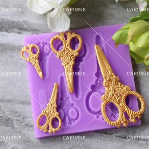 Scissors mould retro relief flower silicone mould fondant mold Cake Decorating Mold chocolate gumpaste moulds