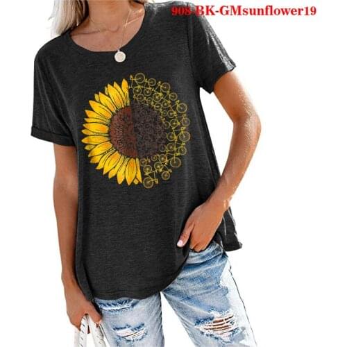 Sunflower Bicycle Print T Shirts Women Fashion Harajuku Casual Korean Tops Style Graphic Tee Femme T Shirts Woman Clothing