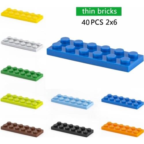 DIY Building Blocks Thin Figures Bricks 40pcs 2x6 Dots Educational Creative Size Compatible With Other Brand Toys for Children