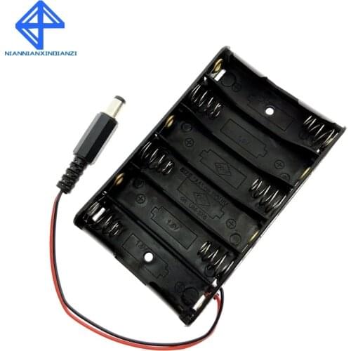 Size 6 AA Battery Case Holder Box For 6pcs Size AA Battery Case Storage Holder With DC2.1 Power Jack For Arduino