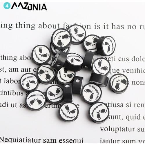 30pcs Round Polymer Clay Beads Halloween Skull Loose Spacer Beads For Jewelry Making Diy Bracelet Necklace Accessories Findings