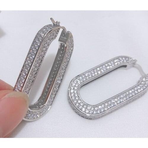 Geometry u rectangle hollow large thick hoop earrings for women with rhinestone earrings luxury brand