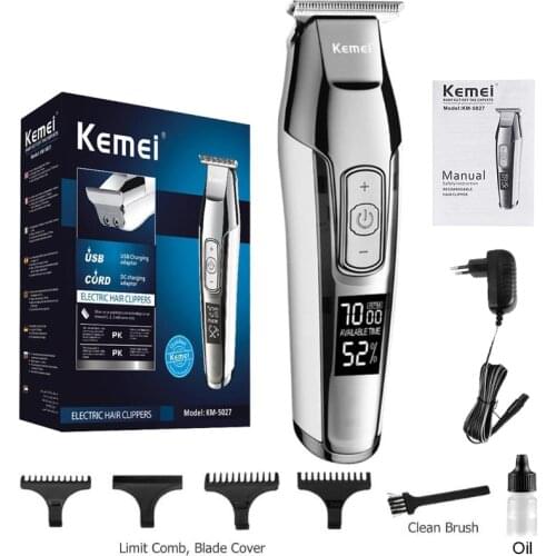 Kemei Professional Hair Clipper Barber LCD Display 0mm Baldheaded Beard Hair Trimmer for Men DIY Electric Cutter KM-5027