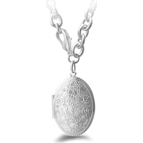 Cute Expanding Oval Shape Photo Locket Memory Flower Grain Pendant Copper Flash Box Fashion Album Box Neck for Couples Women Men