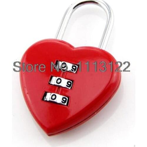 Mini Cute 3-Digit Resettable Coded Lock Red Heart Shaped Luggage Suitcase Combination Padlock For handbag 1Pc