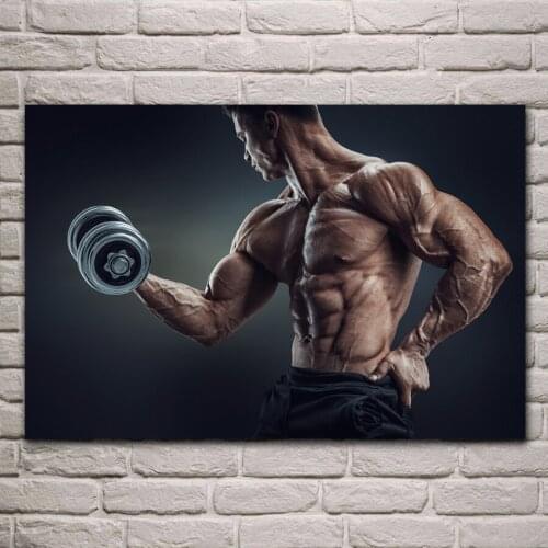 Muscles pose workout dumbbell bodtybuilder JZK142 living room home wall modern art decor wood frame poster