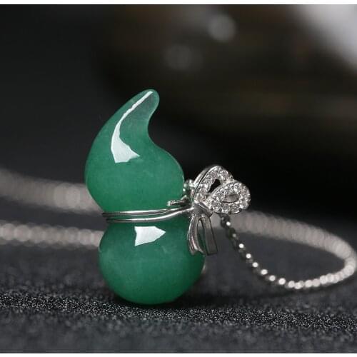 Natural handcarved gourd green jade pendant with 925 sterling silver pendants necklaces add chain jade jewelry jade necklace