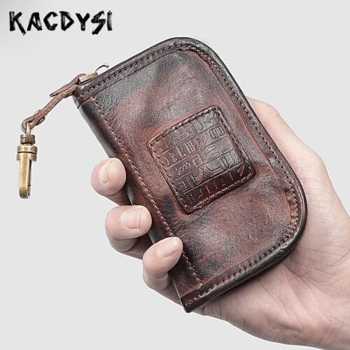 2020 New Arrivals Retro Handmade Hand Colored Men Key Wallet Quality Keyring Pouch Bag Classic Man Key Safe Hanger Key Organizer