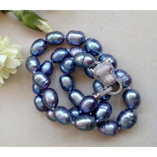 Genuine 10-11mm Baroque Grey pearl freshwater pearls necklace Leopard buckle shipping free