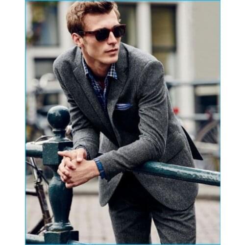 Latest Coat Pant Design Brown Tweed Prom Men Suit Slim Fit 2 Piece Tuxedo Custom Suits Groom Blazer Terno Masculino Jacket+Pant