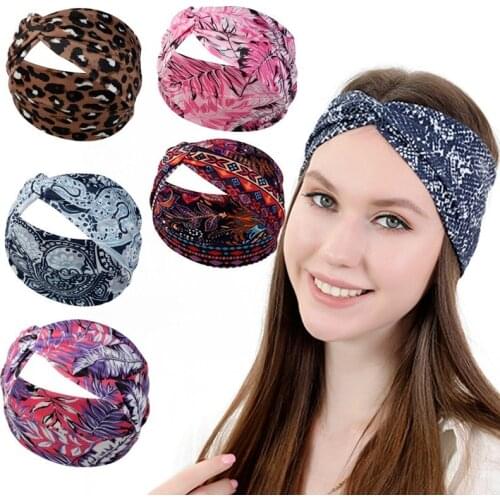 European and American new style printed wide-brimmed cross headband, Bohemian retro gift headband, hair accessories