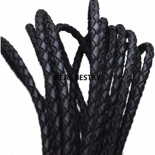 2m/lot approx: 6mm black round Braided Real Leather Bolo Ties Strap Braid real Leather Cord for Jewelry Making leather cords