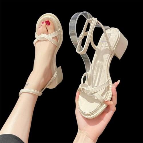 Simple Solid Color Ladies High-Heeled Sandals Elegant And Exquisite Summer New Fashion All-Match Buckle Roman Shoes