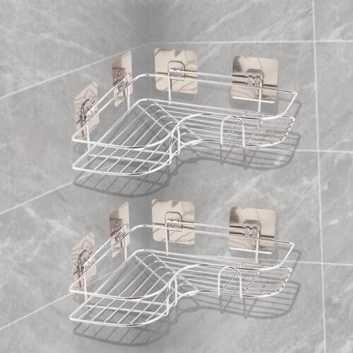 Stainless Steel Bathroom Storage Rack Corner Bathroom Wall Hanging Iron Rack Kitchen Punch-Free Tripod Load-bearing 10 kg