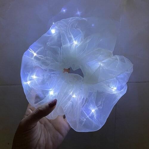 LED Clear Gauze Luminous Large Intestine Hair Ring Net Head Rope Bar Bungee Hair Rope Korean Simple Rubber Band Headwear