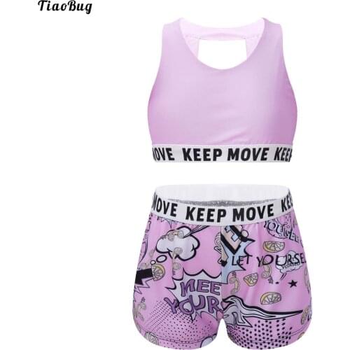 TiaoBug 2Pcs Kids Girls Summer Sport Suit Round Neck Sleeveless Bras Tops And Shorts Set For Running Gym Yoga Workout Fitness