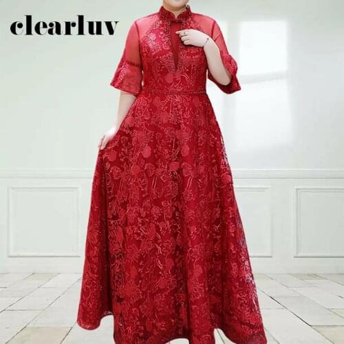 High Collar Formal Evening Dress DR1066 Luxury Beading Crystal Robe De Soiree Half Flare Sleeve Formal Dresses Evening Gowns