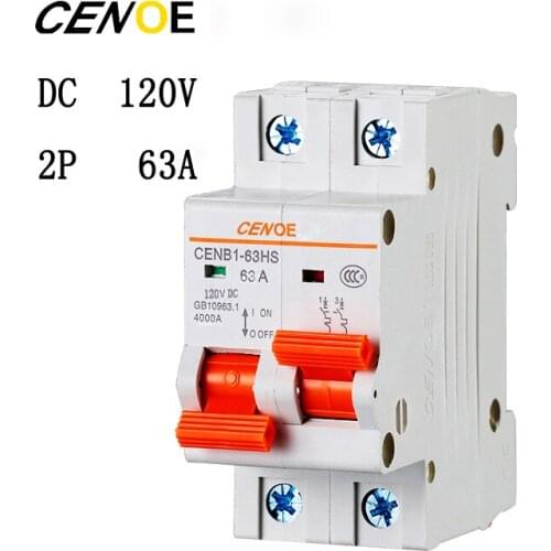 High cost performance 2P DC 120V 63A DC breaker mini circuit breaker 63A MCB DC for electric vehicles free shipping