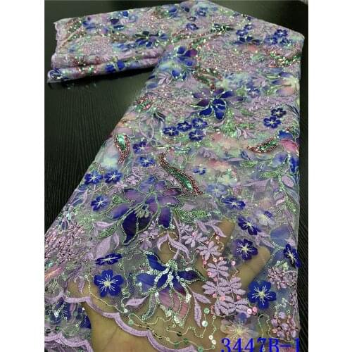 XIYA French Sequins Tulle Lace Fabric Embroidery Nigerian Mesh Lace Fabrics 5 Yards African Lace Fabric For Wedding 3447B