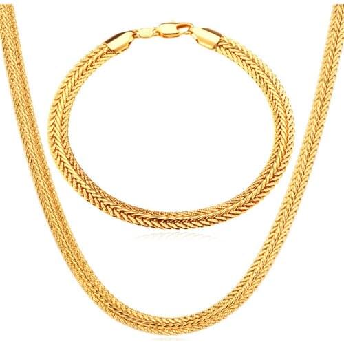 Collare Ethiopian Jewelry Sets For Men Accessories Wholesale Rose Gold/Black/Gold Color Snake Chain Bracelet Necklace Sets S550