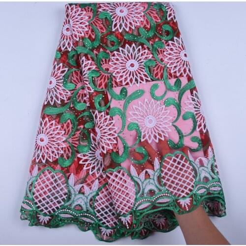 New Design African Lace Fabric 2019 Embroidered Nigerian Stones Laces Fabric High Quality French Tulle Lace Fabric 1596