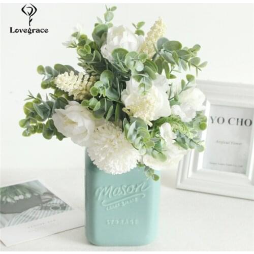 Green Eucylaptus Leaves Artificial Flowers Bunch Fake Flowers Silk DIY Home Decor Faux Flowers Wedding Decoration Table Bouquet