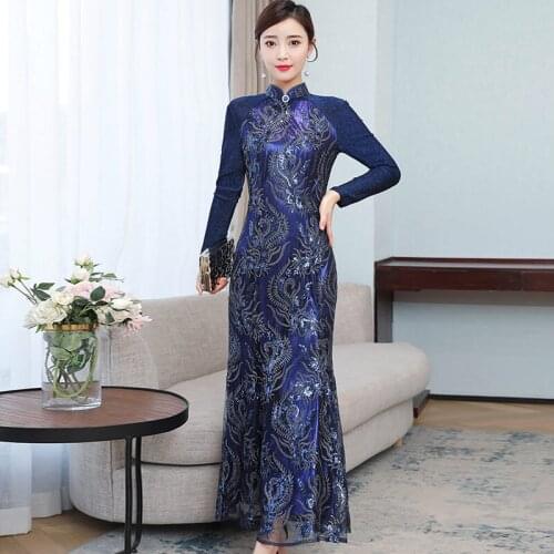 2021 Spring And Summer Women Banquet Dress Elegant Temperament Improved Cheongsam Slim Long Dress Qipao For Party Vestidos y1142