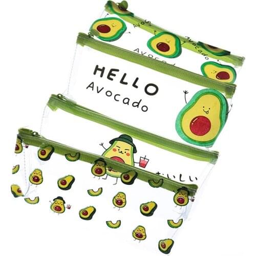1pc Cute Avocado Transparent Fashion Trend Quicksand Pencil Case Cartoon Hyuna Transparent Pencil Case Ins Style School Supplies