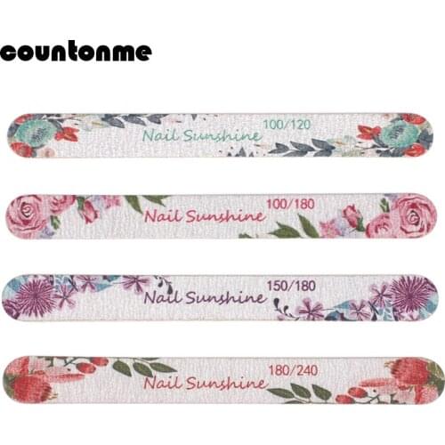 10pcs/Lot Professional Wood Nail Files Flower Printed Wooden Sanding File 100/180 Washable Buffer Strong Stick nails accessories