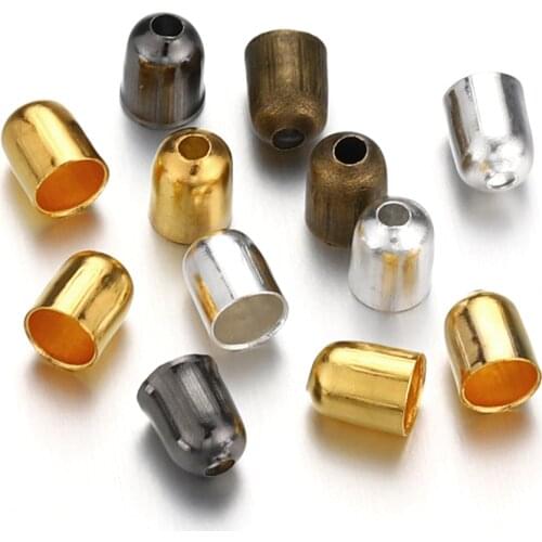 100pcs 3-10 mm Fastener Leather Cords End CapsBracelets Buckle End Tip Tassel Crimp Beads Caps for DIY Jewelry Making Findings