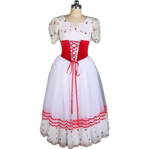 Puff Sleeves Ballet Dance Tutu Dress Romantic Length Ballet Tutus for Girls & Women Performance Costume Ballerina Dresses 18007