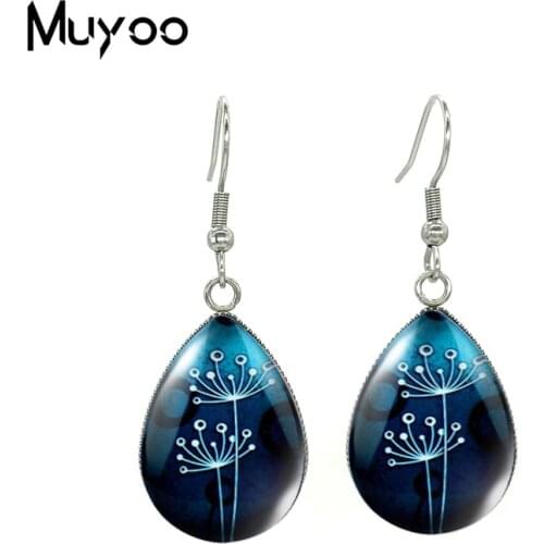 2020 New Dandelion Earring Tear drop Earring Painting Hook Earrings Glass Cabochon Photo Jewelry Earrings