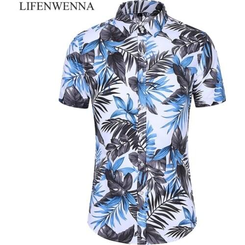 2020 New Summer Casual Shirt Mens Fashion Flower Print Short Sleeve Shirts Men Plus Size Beach Hawaiian Tops Blouse Male M-7XL