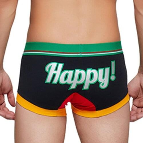 3pcs/lot Happy Letter Underpants Men Boxer Underwear Male Trunks Breath Cotton Contrast Color Gay Mens Underware Cueca Boxers