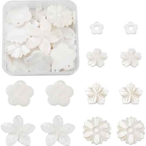 48pcs/Box Natural Freshwater Sea Shell White Sakura Flower Dangle Pendant Charms For DIY Bracelet Necklace Jewelry Making