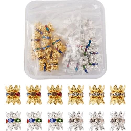 48pcs/box Multi-Petal Flower Iron Double Sided Bead Caps Silver Gold Color Spacer Beads with Rhinestone DIY Accessories