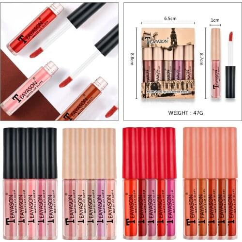 5Pcs Beauty Makeup Matte Velvet Lip Gloss Hydrating Mini Liquid Lipstick Glaze
