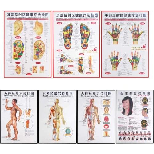 7pcs/set Acupuncture Massage Point Map Chinese&English Meridian Acupressure Points Posters Chart Wall Map For Medical Teaching