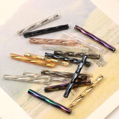 4x25mm Twist Glass Beads Silver Gold Czech Bugles Beads for Jewelry Making Charm Long Tube Bead DIY Accessories Sewing Wholesale