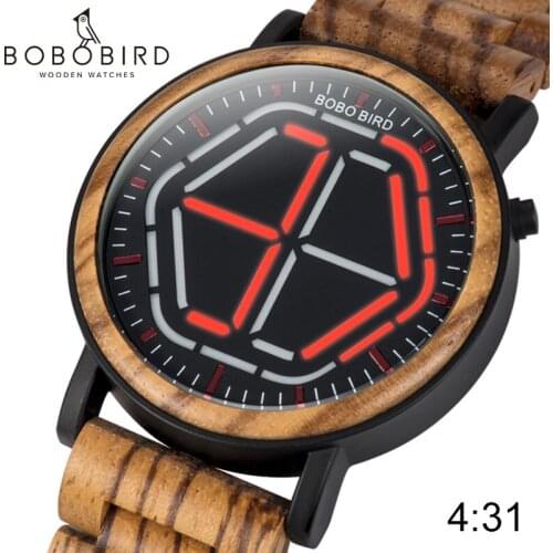 Relogio masculino BOBO BIRD LED Wood Mans Watch quartz Watches Digital WristWatch With Wood Strap saat erkek In wood Gift Box