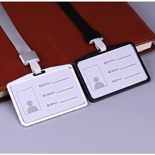 Metal Badge Holder ID Name Tag Cover Company Factory Office Work Card Holder for Staff Employees Bus Card Sleeve with Lanyard
