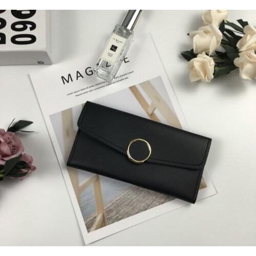 Long Womens Wallet Two Fold Buckle Womens Wallet Zipper Change Pocket Clutch