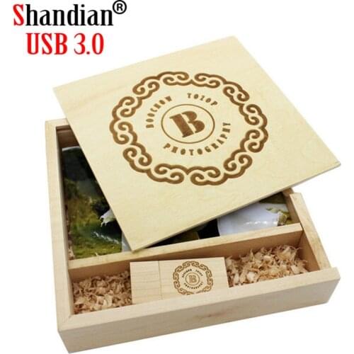Photo Wooden Box USB 2.0 Flash Drive 4G 8G 16G 32GB 64GB 128GB Wedding Gifts Pen Drives High Speed Memory Stick Free LOGO U Disk