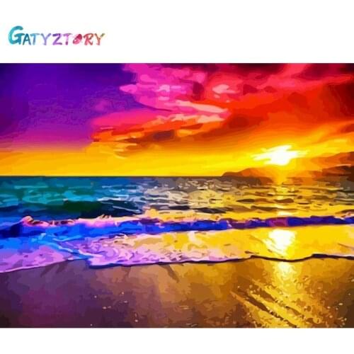 Gatyztory Paint By Numbers For Adults Landscape Canvas Painting Colorful Seaside Coloring By Numbers Set Home Decor Acrylic Pain